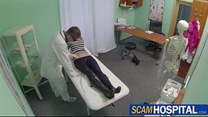 Gorgeous blonde Uma gets fucked hard by the doctor in the examining table