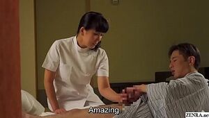 Mature Japanese masseuse gives client handjob Subtitles