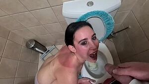 Piss slave loves getting her face and mouth covered in piss, toilet licking