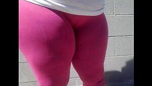 Big booty black girl in pink spandex