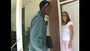 Bored big tits housewife seduces the courier guy for his big black cock
